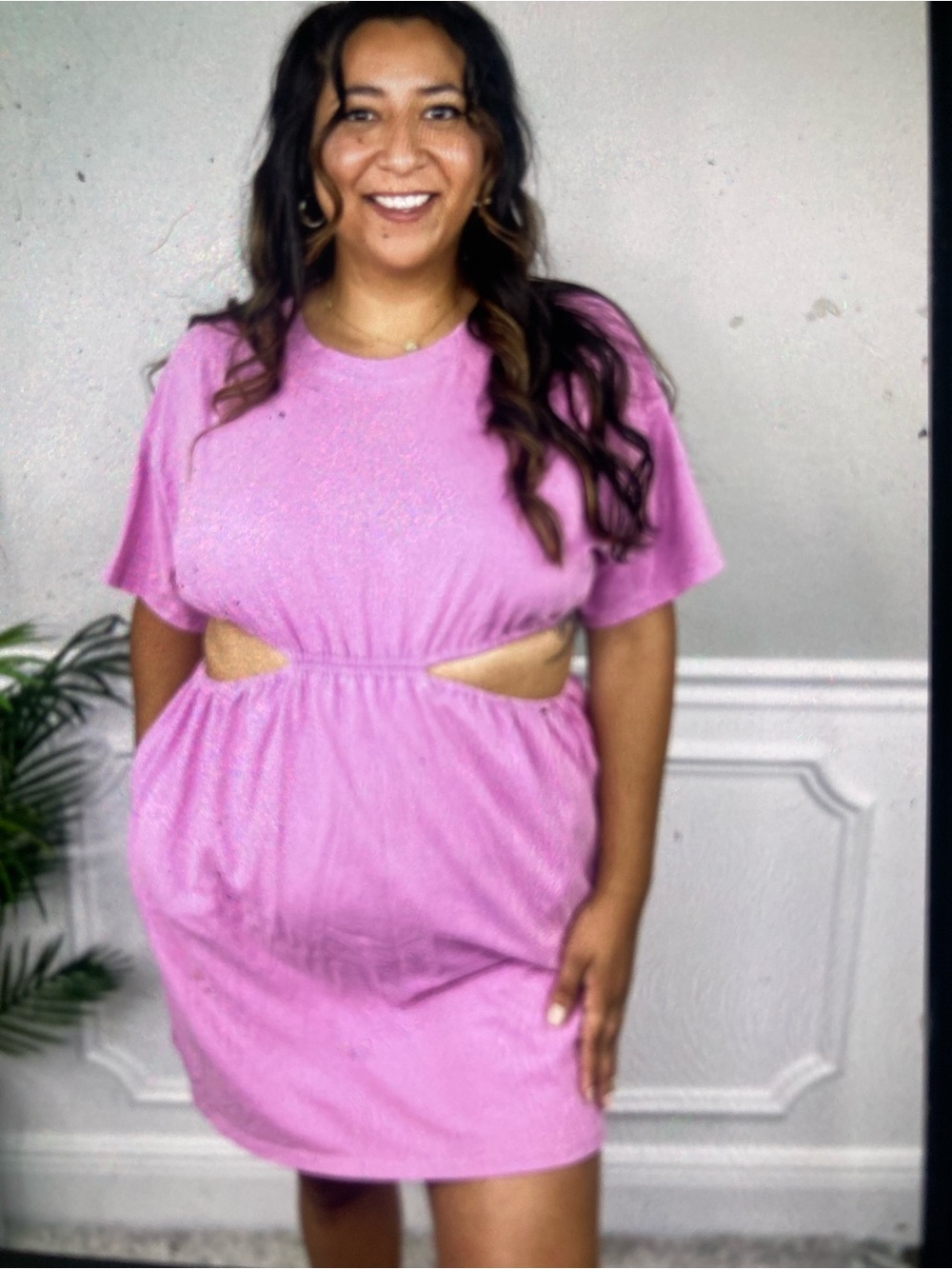 Women’s Pink Cutout T-Shirt Dress